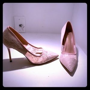 Big tree mesh cream/pink heels Sexy, lace, slip on